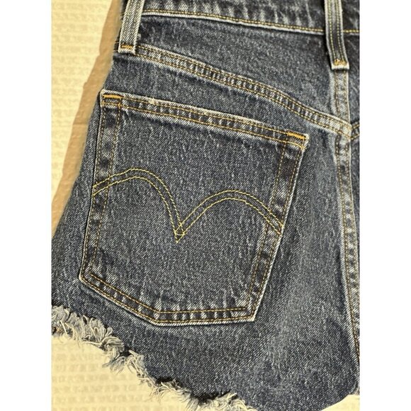 Levi's 501 Women's Denim Jean Shorts Blue Button Fly, Raw Hem, Dark Wash Size 24 - Picture 9 of 9